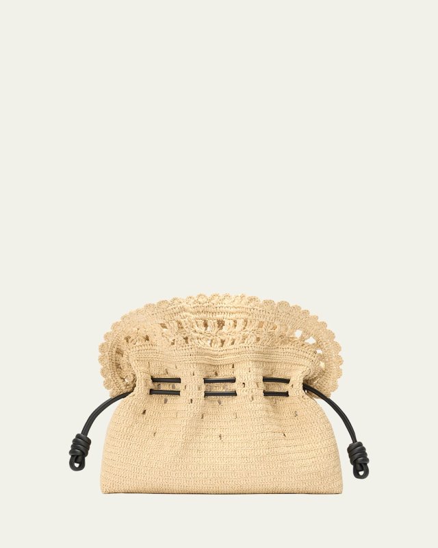 x Paula's Ibiza Flamenco Medium Ruffled Clutch Bag in Raffia